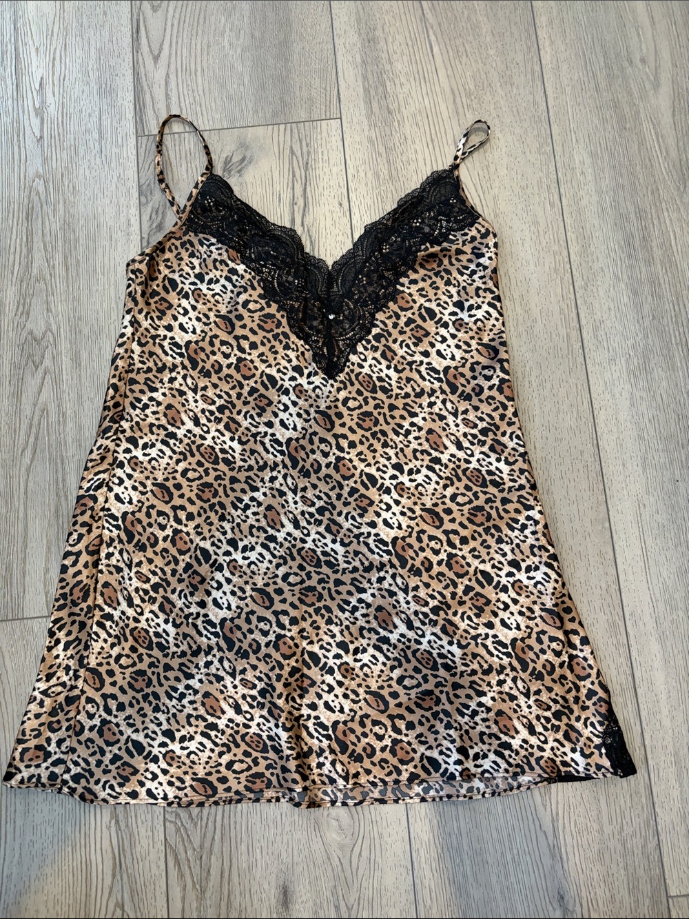 Victoria's Secret Leopard Satin Slip with Black Lace